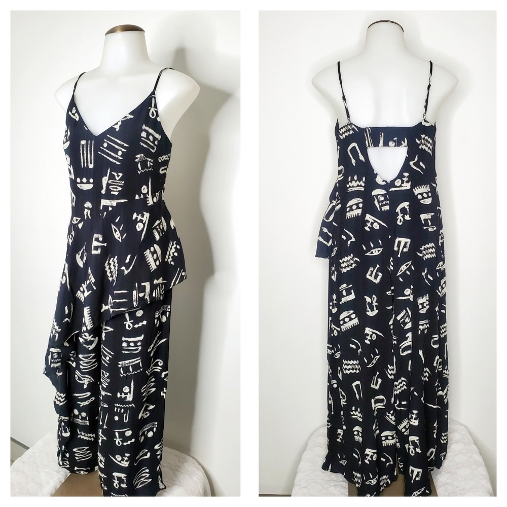 Anthropologie- Maeve | Black Day Trip Cropped Wide Leg Printed Jumpsuit - Picture 5 of 9